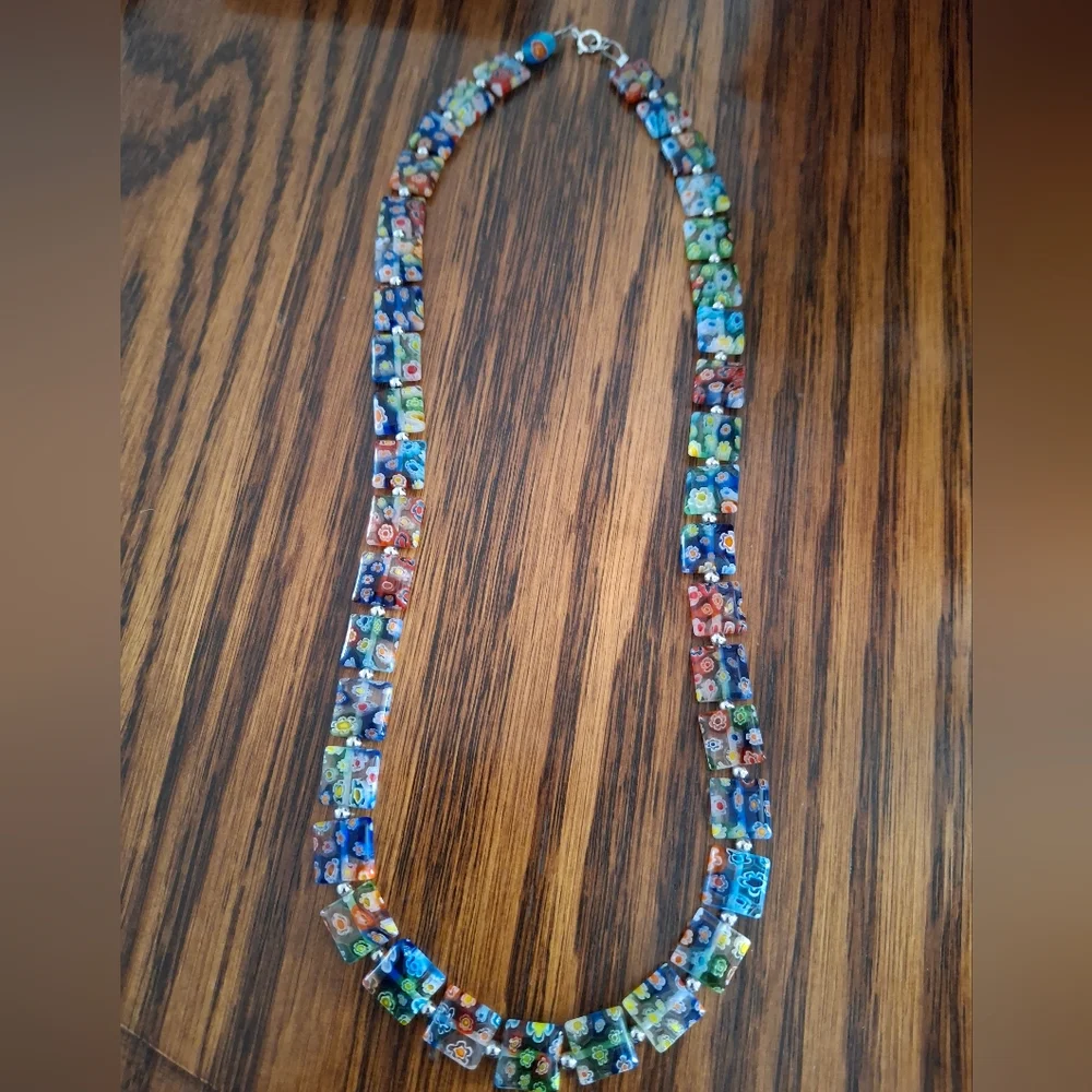 Necklace Italian Millefiori Floral Square Vintage Beads 20